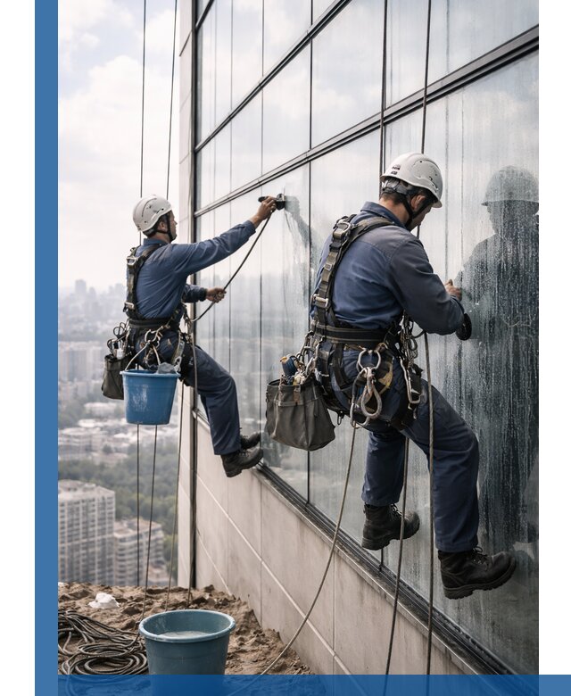 Профессиональная мойка фасадных окон альпинистами в Ленинске-Кузнецком