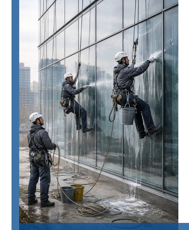 Промышленная мойка панорамных окон на высоте в Ленинске-Кузнецком