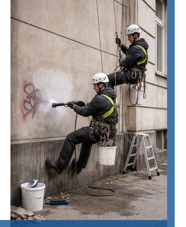 Удаление граффити с фасада в Ленинске-Кузнецком от 4599 р. | ВЫСОТНИК-Лнн