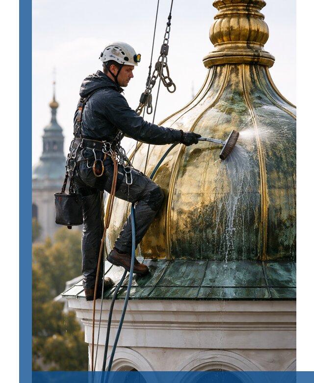 Профессиональная мойка куполов и шпилей высотными альпинистами в Ленинске-Кузнецком