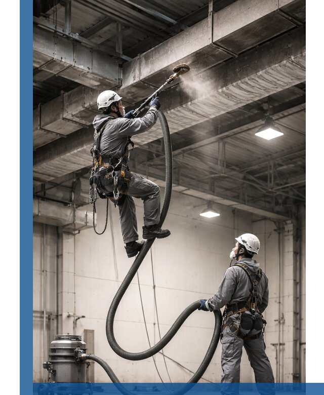 Обеспыливание потолочных конструкций в Ленинске-Кузнецком промышленным альпинизмом