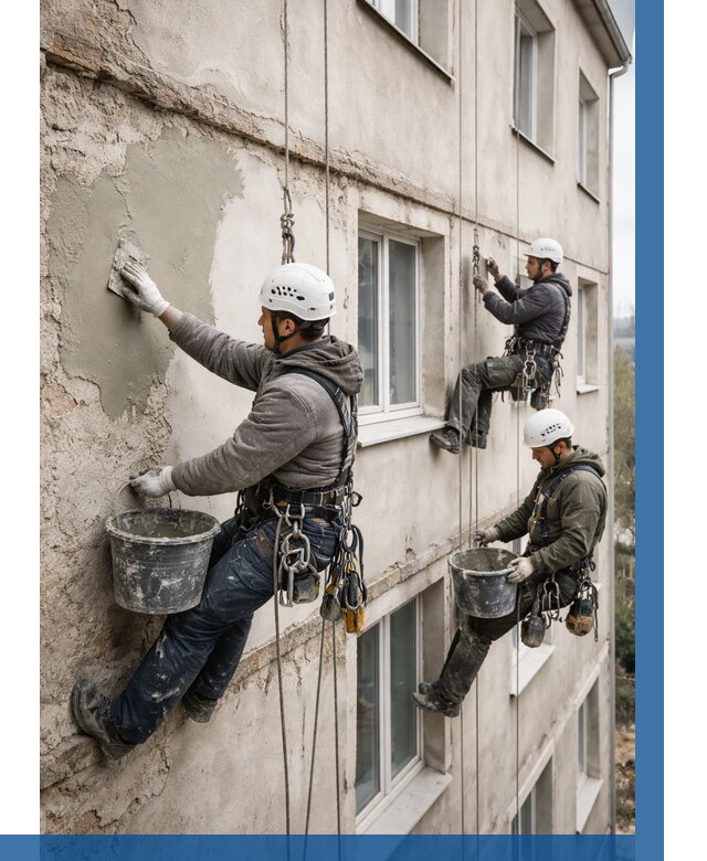 Ремонт штукатурного фасада в Ленинске-Кузнецком от 767 р. под ключ | ВЫСОТНИК-Лнн