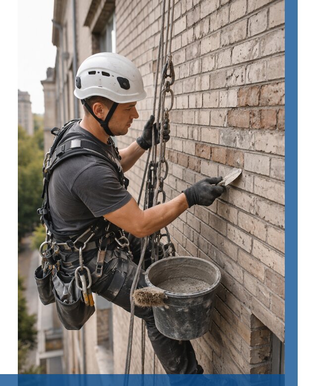 Ремонт кирпичной кладки фасада в Ленинске-Кузнецком от 1840 р. | ВЫСОТНИК-Лнн