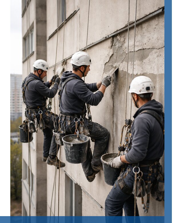 Ремонт бетонных элементов фасада в Ленинске-Кузнецком от 2555 р. | ВЫСОТНИК-Лнн