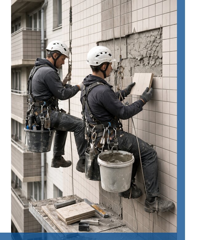 Ремонт облицовки фасада плиткой в Ленинске-Кузнецком от 1840 р. | ВЫСОТНИК-Лнн