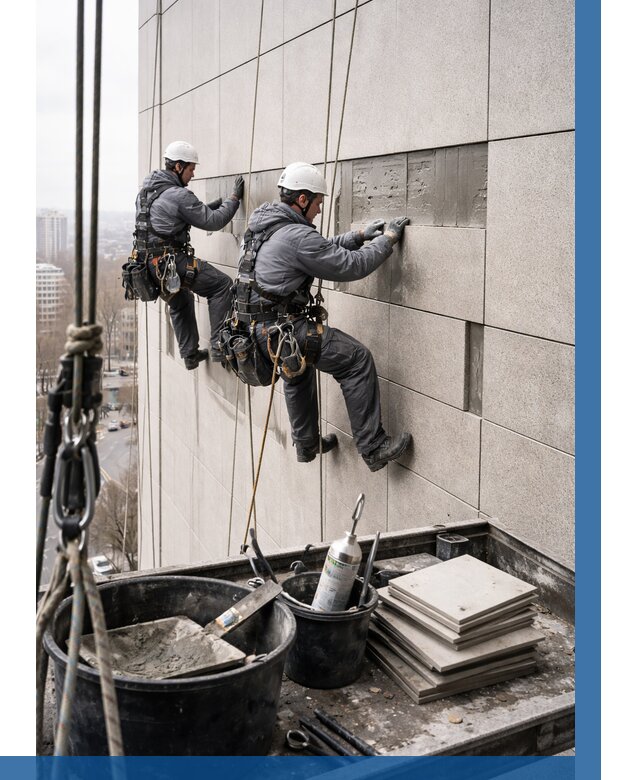 Ремонт фасада из керамогранита в Ленинске-Кузнецком от 2555 р. | ВЫСОТНИК-Лнн