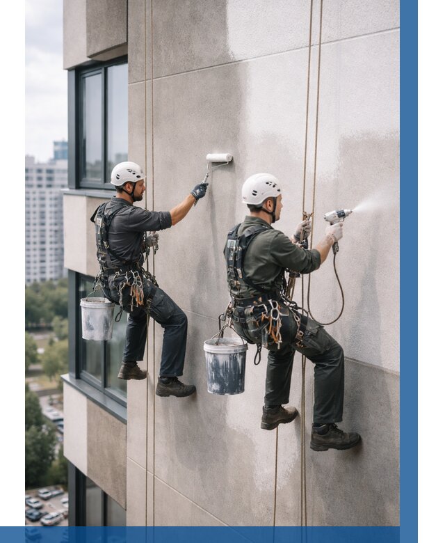 Покраска фасада альпинистами в Ленинске-Кузнецком от 307 р. | ВЫСОТНИК-Лнн