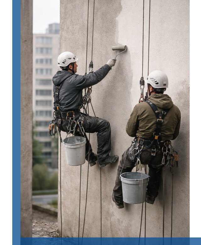 Покраска фасадов высотными альпинистами в Ленинске-Кузнецком с гарантией