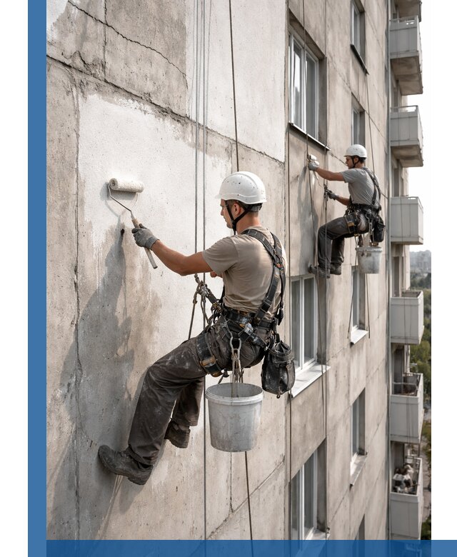 Покраска бетонного фасада в Ленинске-Кузнецком для жилых и промышленных объектов