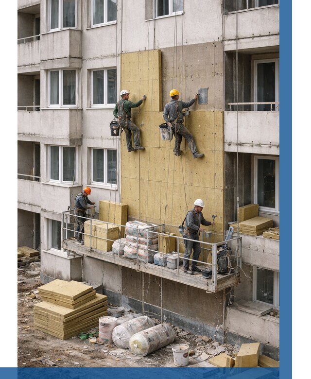 Утепление фасада минватой в Ленинске-Кузнецком от 1533 р. | ВЫСОТНИК-Лнн