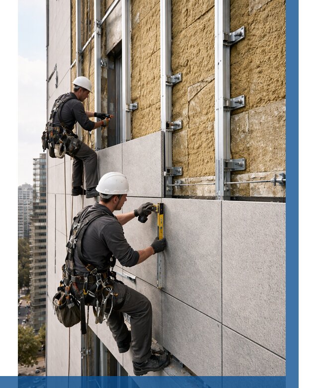 Монтаж вентилируемого фасада в Ленинске-Кузнецком от 3577 р. | ВЫСОТНИК-Лнн