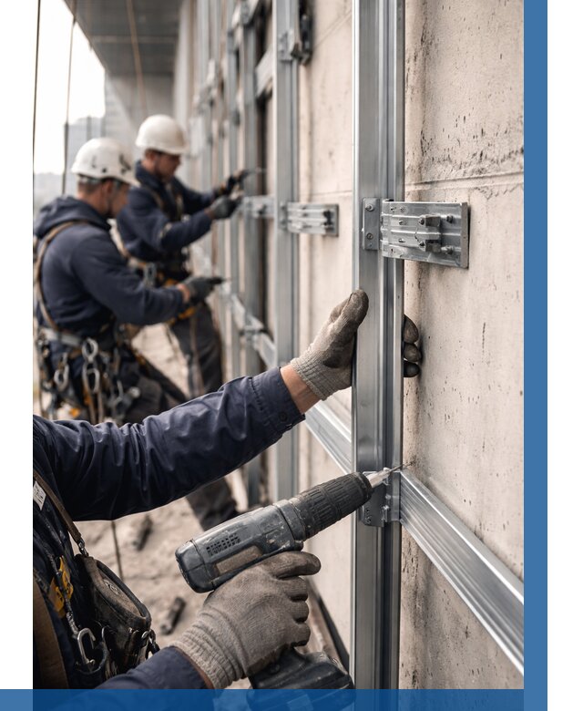 Монтаж подсистемы вентфасада в Ленинске-Кузнецком от 869 р. | ВЫСОТНИК-Лнн