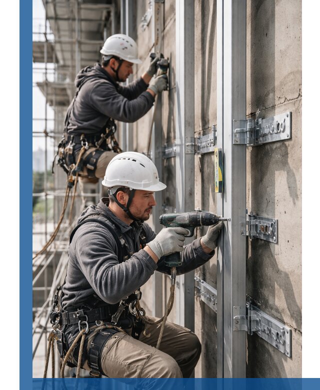 Монтаж и крепление подсистемы вентфасада в Ленинске-Кузнецком