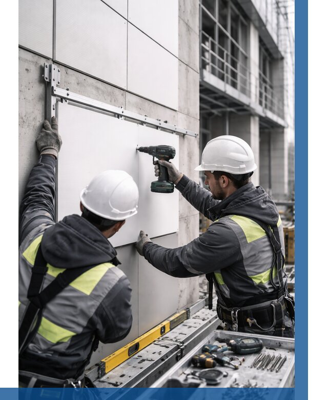 Монтаж композитных панелей фасада в Ленинске-Кузнецком от 2555 р. | ВЫСОТНИК-Лнн