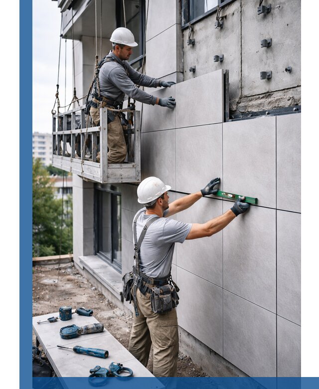 Монтаж керамогранита на фасад в Ленинске-Кузнецком под ключ с гарантией качества