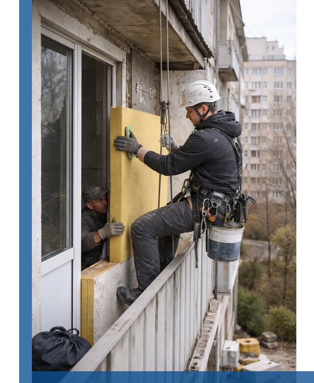 Профессиональное утепление балкона снаружи в Ленинске-Кузнецком под ключ