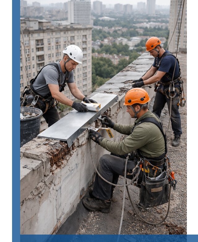 Ремонт парапета на кровле в Ленинске-Кузнецком, высотные работы с гарантией