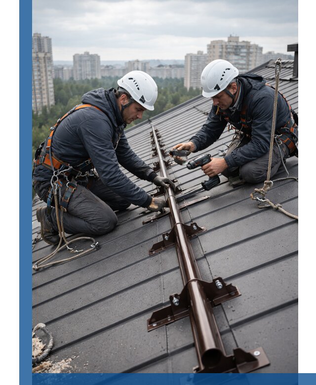 Монтаж снегозадержателей на кровле зданий в Ленинске-Кузнецком под ключ