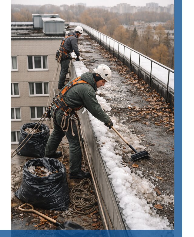 Очистка кровли по периметру в Ленинске-Кузнецком от 562 р. | ВЫСОТНИК-Лнн