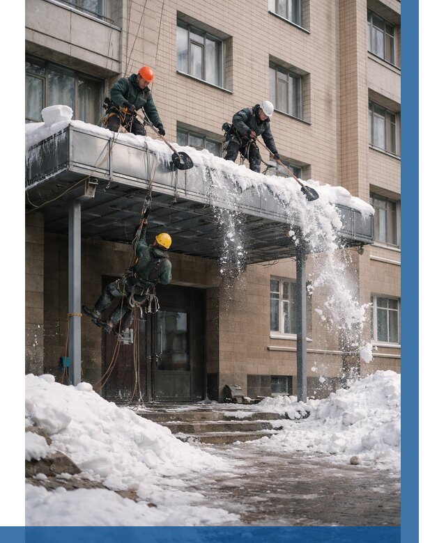 Очистка козырьков от снега в Ленинске-Кузнецком от 3577 р. | ВЫСОТНИК-Лнн