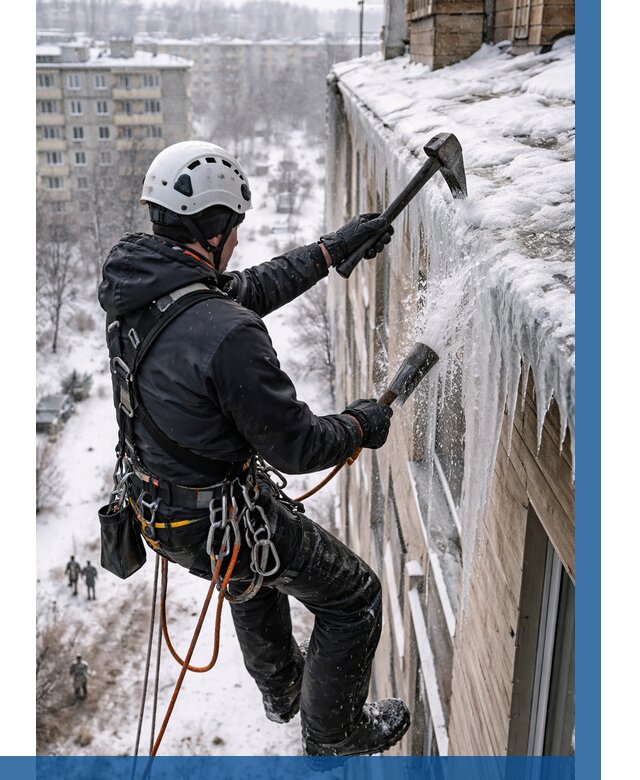 Сбивание сосулек с крыши в Ленинске-Кузнецком по цене от 4599 р. | ВЫСОТНИК-Лнн