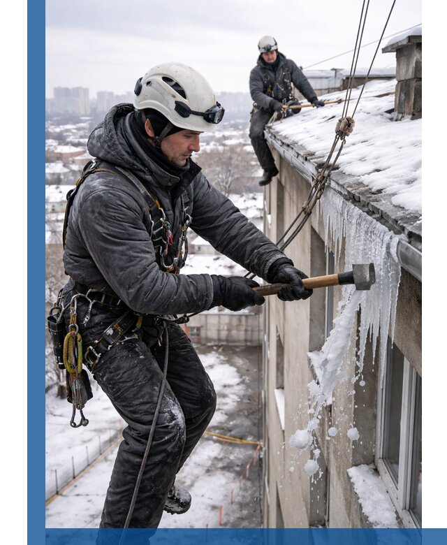 Сбивание и удаление сосулек с крыши в Ленинске-Кузнецком безопасно