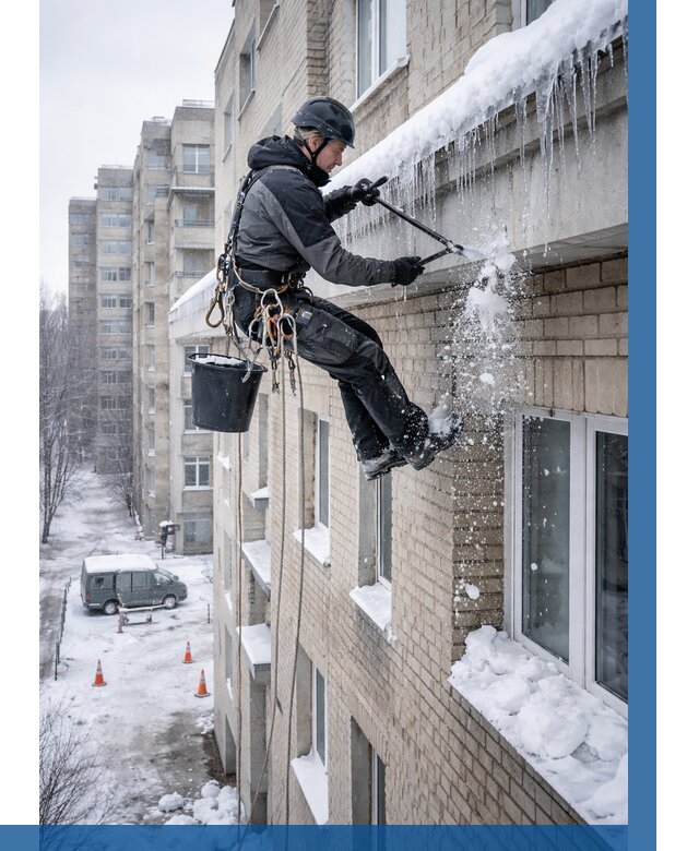 Удаление наледи с карнизов в Ленинске-Кузнецком от 358 р. | ВЫСОТНИК-Лнн