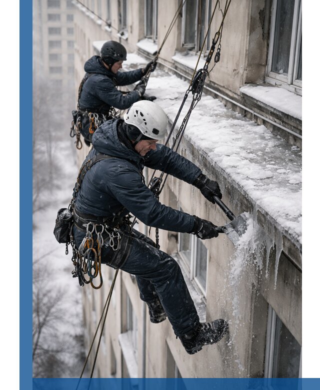 Удаление наледи и сосулек с карнизов в Ленинске-Кузнецком профессионально