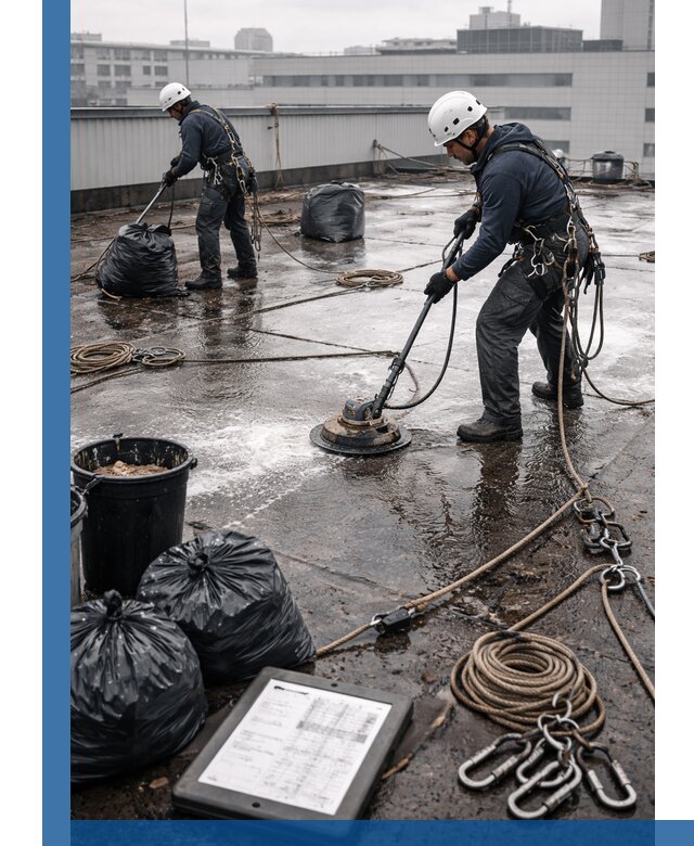 Плановая очистка кровли по графику в Ленинске-Кузнецком для безопасности