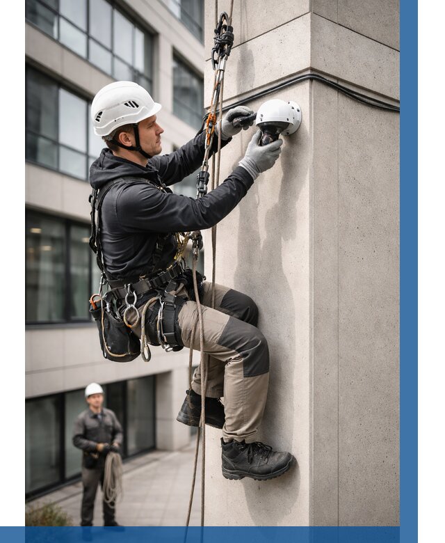 Монтаж камер видеонаблюдения на фасаде в Ленинске-Кузнецком от 8688 р.-ВЫСОТНИК-Лнн