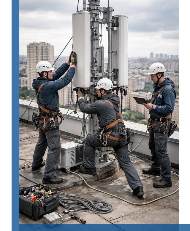 Монтаж антенн связи на крыше в Ленинске-Кузнецком с вводом в эксплуатацию