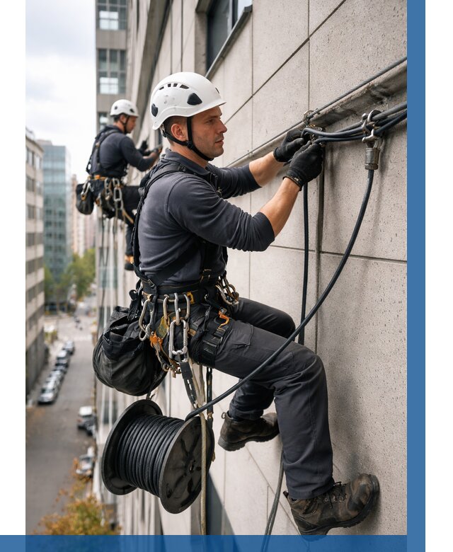 Прокладка кабеля по фасаду в Ленинске-Кузнецком от 358 р. | ВЫСОТНИК-Лнн