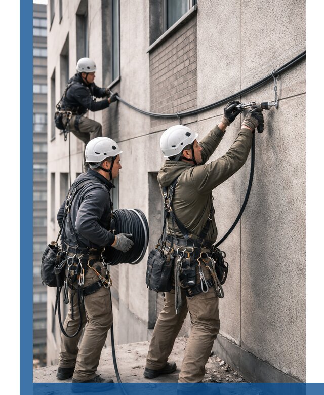 Прокладка кабеля по фасаду в Ленинске-Кузнецком, профессиональный монтаж