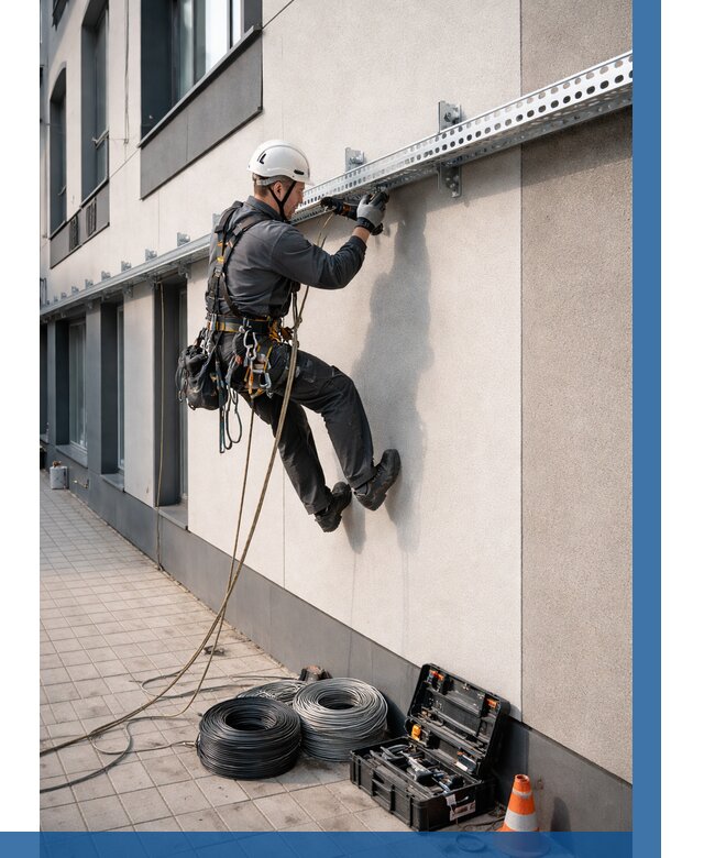 Монтаж кабельных лотков на фасаде в Ленинске-Кузнецком от 1227 р. | ВЫСОТНИК-Лнн