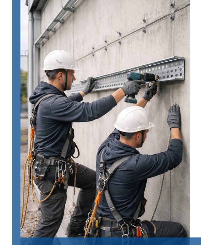 Монтаж кабельных лотков на фасаде зданий в Ленинске-Кузнецком с гарантией