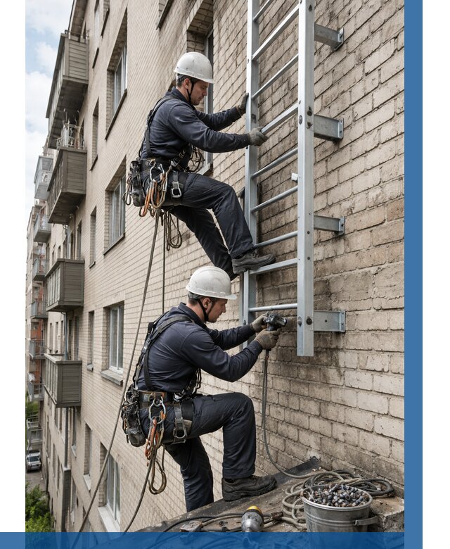 Монтаж пожарной лестницы в Ленинске-Кузнецком от 25553 р заказать у ВЫСОТНИК-Лнн