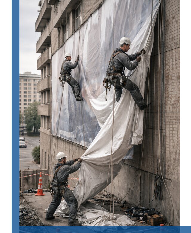 Демонтаж баннеров с фасада в Ленинске-Кузнецком оперативно и безопасно