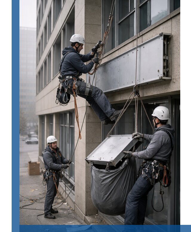 Демонтаж рекламной вывески с высотными работами в Ленинске-Кузнецком