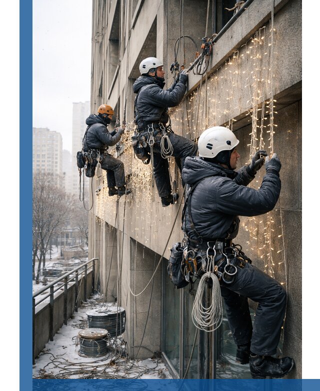 Монтаж новогодней иллюминации и украшение фасадов в Ленинске-Кузнецком