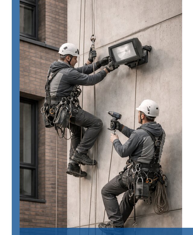 Профессиональный монтаж фасадных прожекторов в Ленинске-Кузнецком под ключ