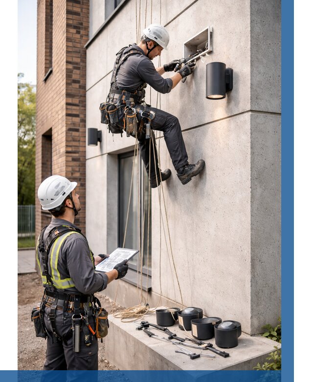 Монтаж фасадного освещения в Ленинске-Кузнецком от 2555 р. | ВЫСОТНИК-Лнн