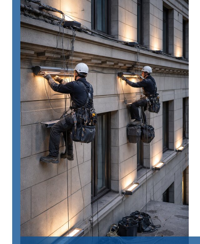 Монтаж архитектурной подсветки фасадов зданий в Ленинске-Кузнецком