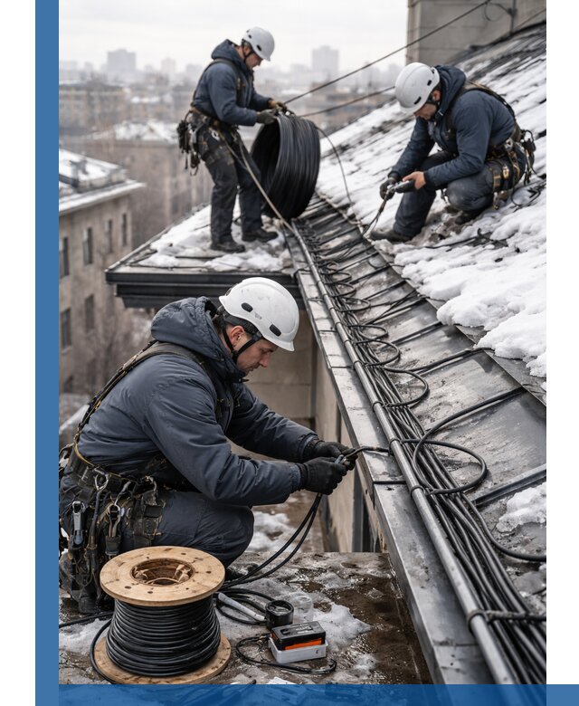 Монтаж греющего кабеля на кровле в Ленинске-Кузнецком под ключ