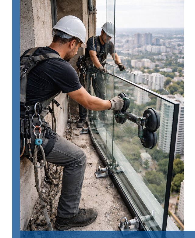 Монтаж стеклянных ограждений под ключ с гарантией в Ленинске-Кузнецком