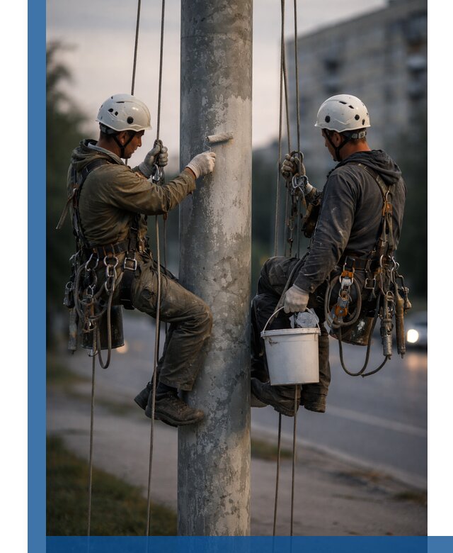 Покраска опор освещения и антикоррозийная защита в Ленинске-Кузнецком
