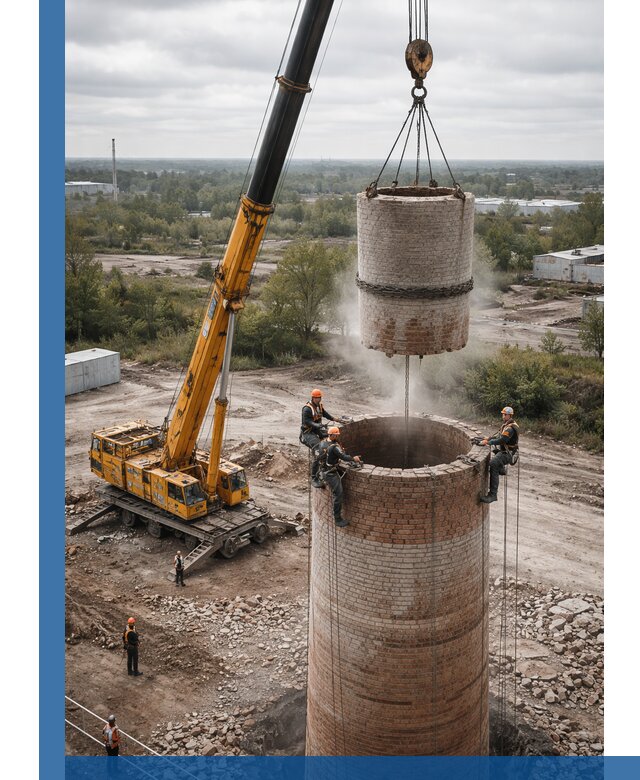 Демонтаж дымовой трубы в Ленинске-Кузнецком с гарантиями безопасности