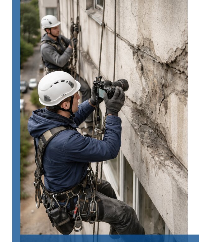 Фотофиксация дефектов фасада с высотной съемкой в Ленинске-Кузнецком