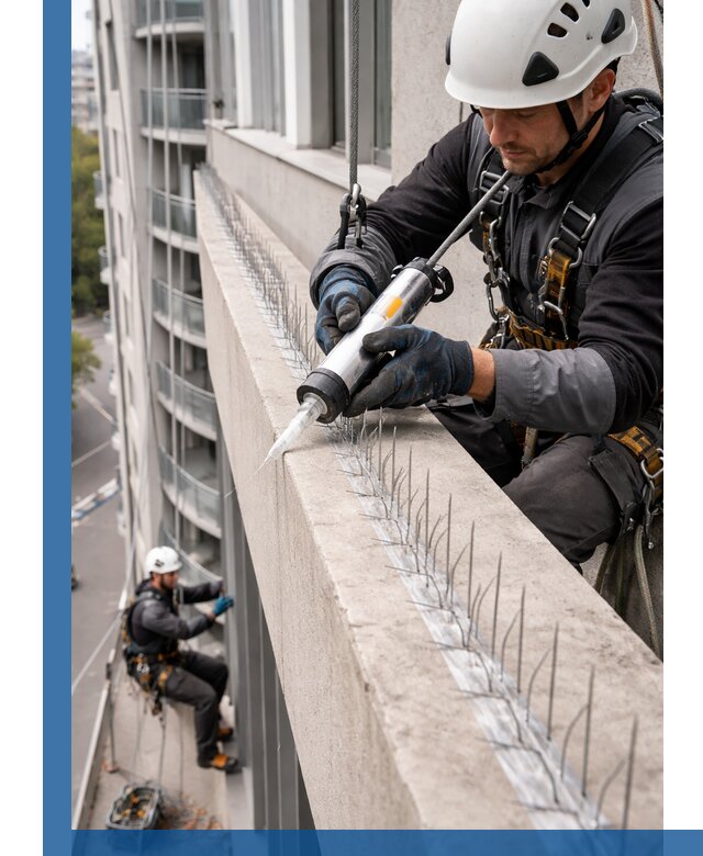 Установка шипов от птиц на фасадах и кровлях в Ленинске-Кузнецком